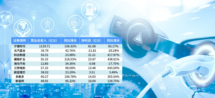 部分新能源汽車產(chǎn)業(yè)鏈上市公司半年報(bào)數(shù)據(jù)